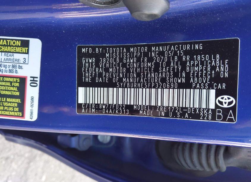 Photo 9 of 2015 Toyota Corolla S PLUS (VIN 5YFBURHE5FP320690)