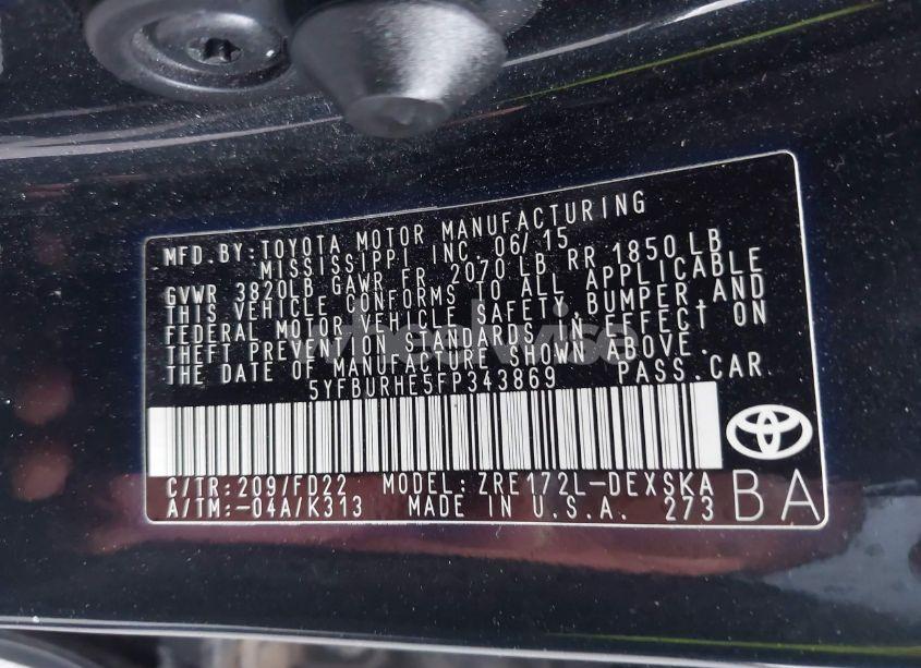 Photo 9 of 2015 Toyota Corolla S PLUS (VIN 5YFBURHE5FP343869)