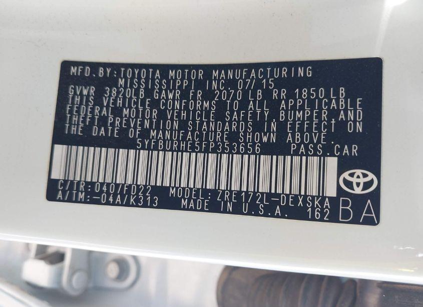 Photo 9 of 2015 Toyota Corolla S PLUS (VIN 5YFBURHE5FP353656)