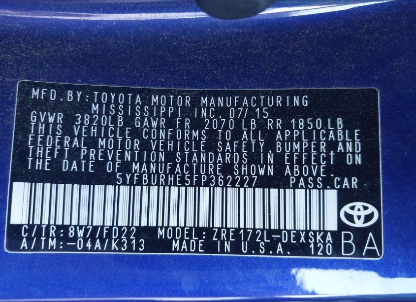 Photo 9 of 2015 Toyota Corolla S PLUS (VIN 5YFBURHE5FP362227)