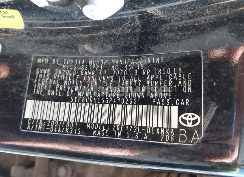 Photo 9 of 2016 Toyota Corolla LE PLUS (VIN 5YFBURHE5GP410262)