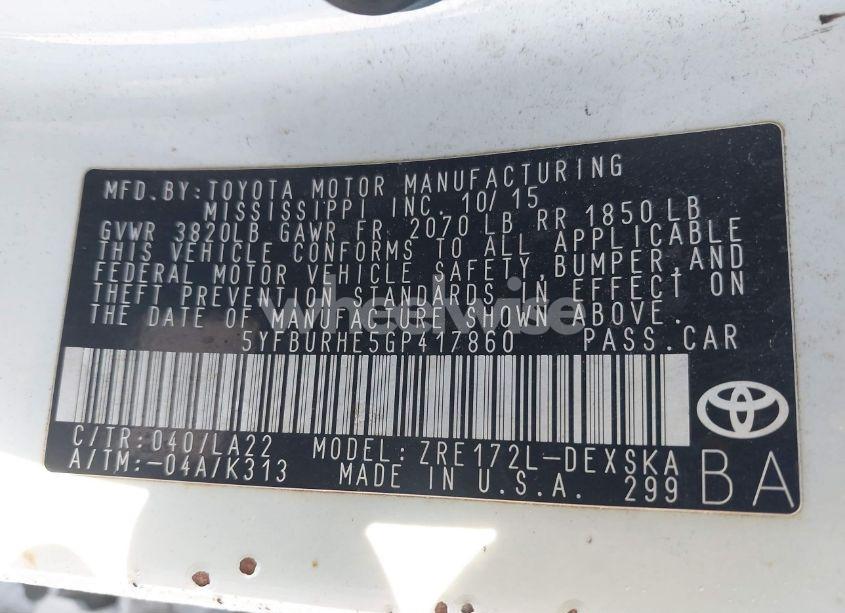 Photo 9 of 2016 Toyota Corolla S PREMIUM (VIN 5YFBURHE5GP417860)