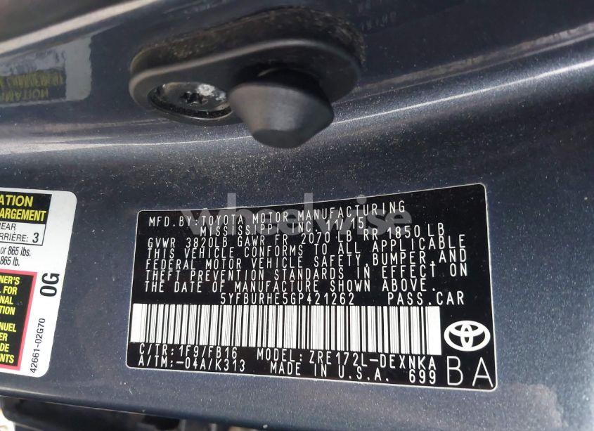 Photo 9 of 2016 Toyota Corolla LE (VIN 5YFBURHE5GP421262)