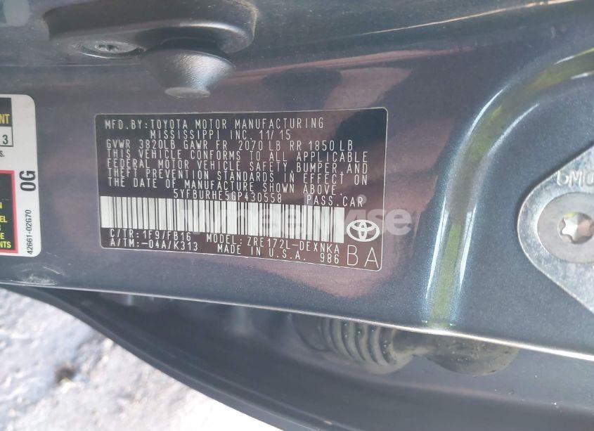 Photo 9 of 2016 Toyota Corolla LE (VIN 5YFBURHE5GP430558)