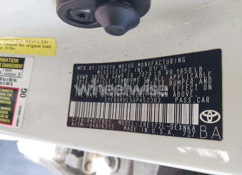 Photo 9 of 2016 Toyota Corolla LE (VIN 5YFBURHE5GP452303)