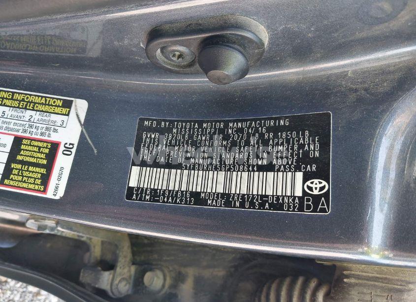 Photo 9 of 2016 Toyota Corolla LE (VIN 5YFBURHE5GP508644)