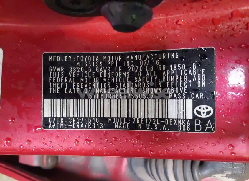 Photo 9 of 2016 Toyota Corolla LE PLUS (VIN 5YFBURHE5GP550537)