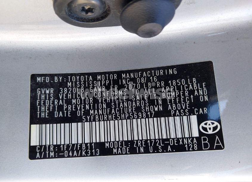 Photo 9 of 2017 Toyota Corolla LE (VIN 5YFBURHE5HP569817)