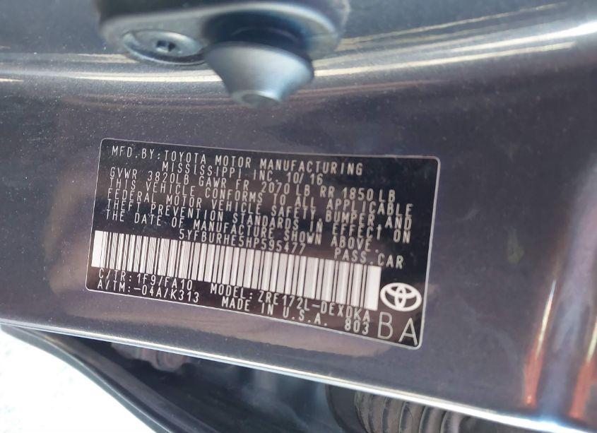 Photo 9 of 2017 Toyota Corolla L (VIN 5YFBURHE5HP595477)