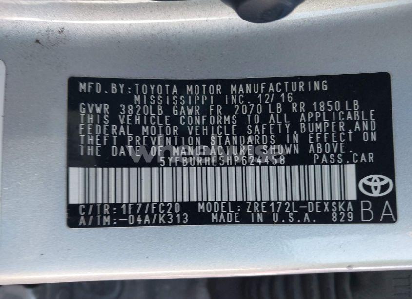 Photo 9 of 2017 Toyota Corolla SE SPECIAL EDITION (VIN 5YFBURHE5HP624458)