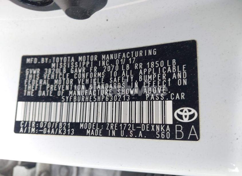 Photo 9 of 2017 Toyota Corolla LE (VIN 5YFBURHE5HP630213)