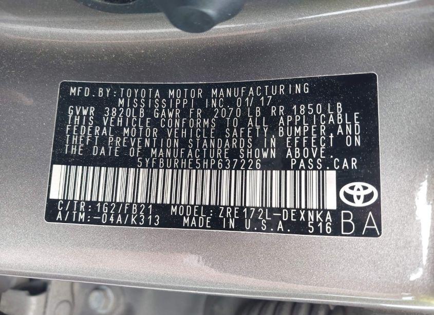 Photo 9 of 2017 Toyota Corolla LE (VIN 5YFBURHE5HP637226)