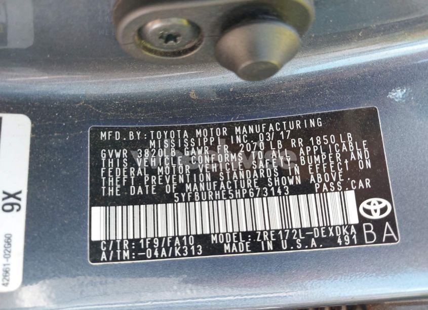 Photo 9 of 2017 Toyota Corolla L (VIN 5YFBURHE5HP673143)