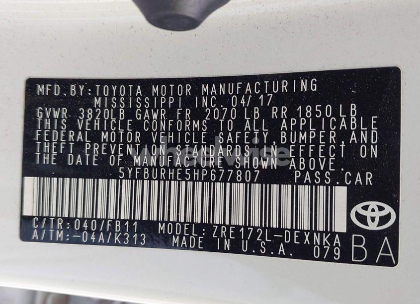 Photo 9 of 2017 Toyota Corolla LE (VIN 5YFBURHE5HP677807)