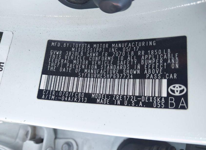 Photo 9 of 2017 Toyota Corolla SE (VIN 5YFBURHE5HP697734)