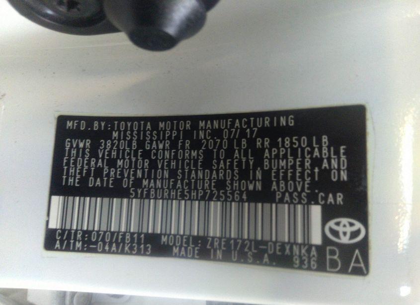 Photo 9 of 2017 Toyota Corolla LE (VIN 5YFBURHE5HP725564)