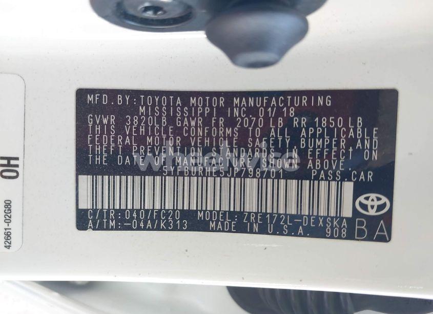 Photo 9 of 2018 Toyota Corolla SE (VIN 5YFBURHE5JP798701)