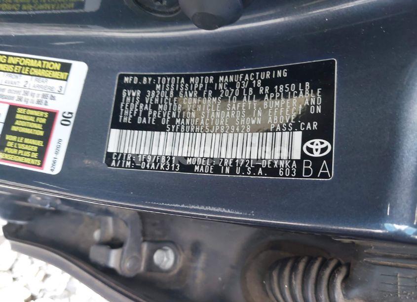 Photo 9 of 2018 Toyota Corolla L/LE/XLE/SE/XSE (VIN 5YFBURHE5JP829428)