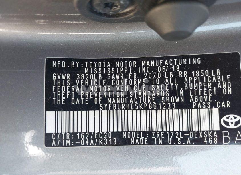 Photo 9 of 2019 Toyota Corolla SE (VIN 5YFBURHE5KP861233)