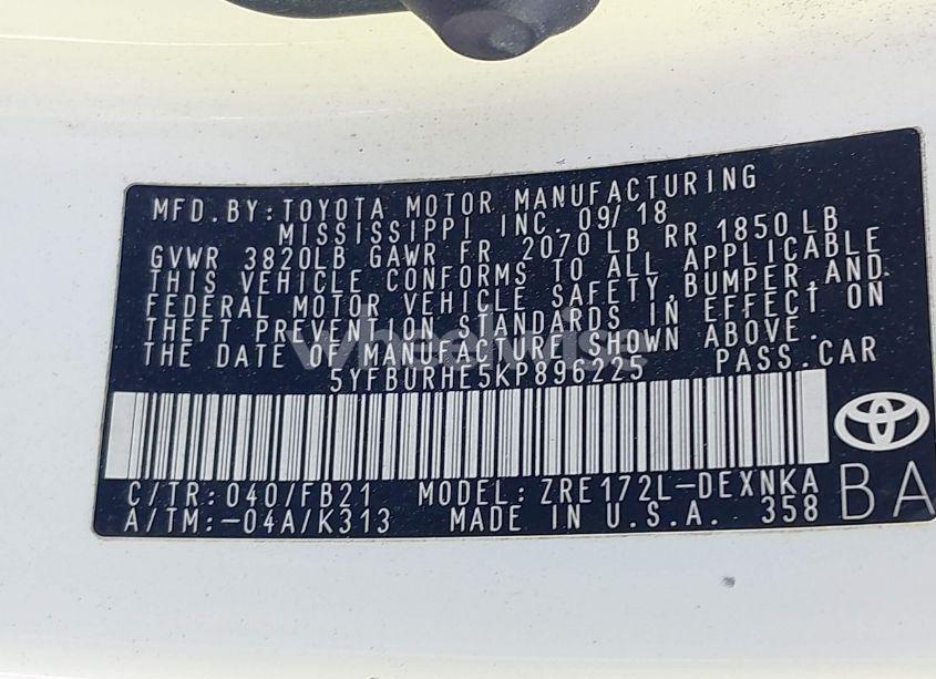 Photo 9 of 2019 Toyota Corolla LE (VIN 5YFBURHE5KP896225)