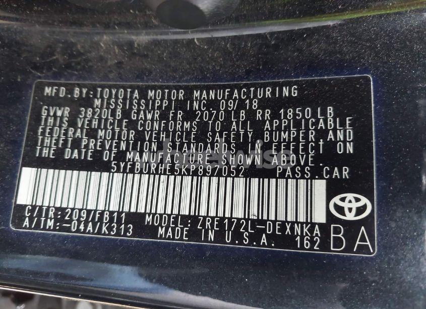 Photo 9 of 2019 Toyota Corolla LE (VIN 5YFBURHE5KP897052)