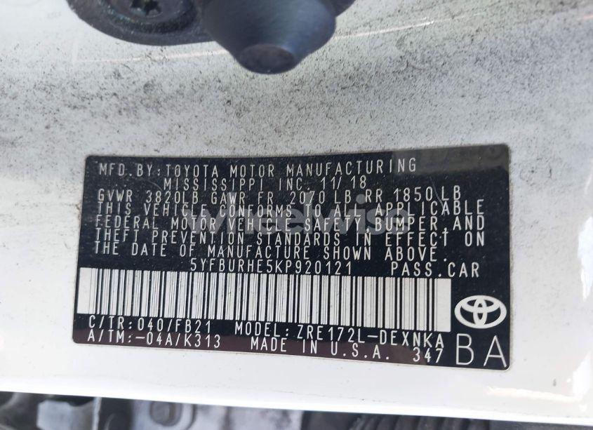 Photo 9 of 2019 Toyota Corolla LE (VIN 5YFBURHE5KP920121)