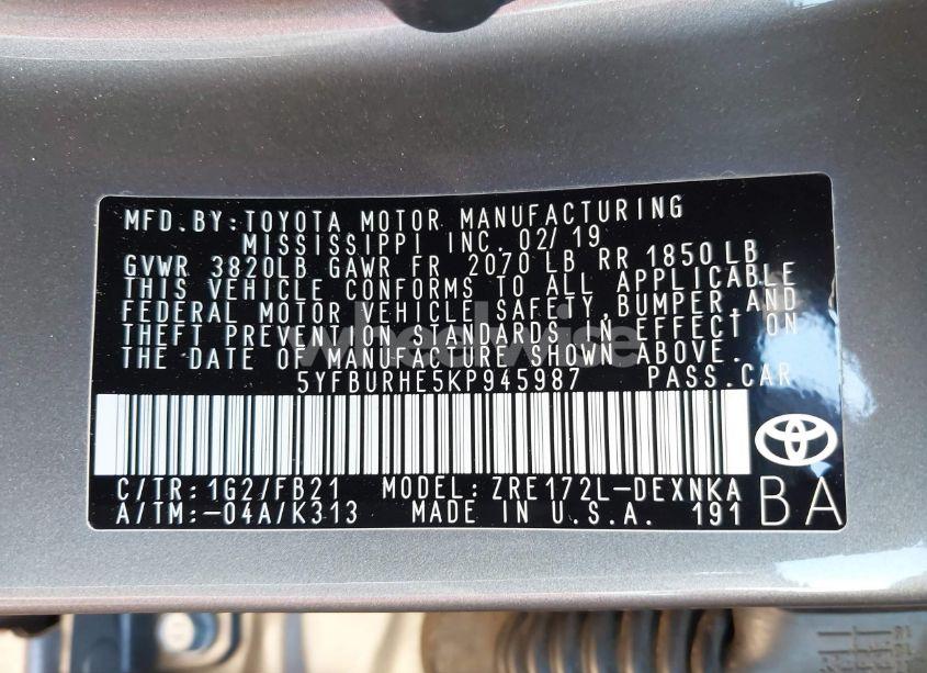 Photo 9 of 2019 Toyota Corolla LE (VIN 5YFBURHE5KP945987)