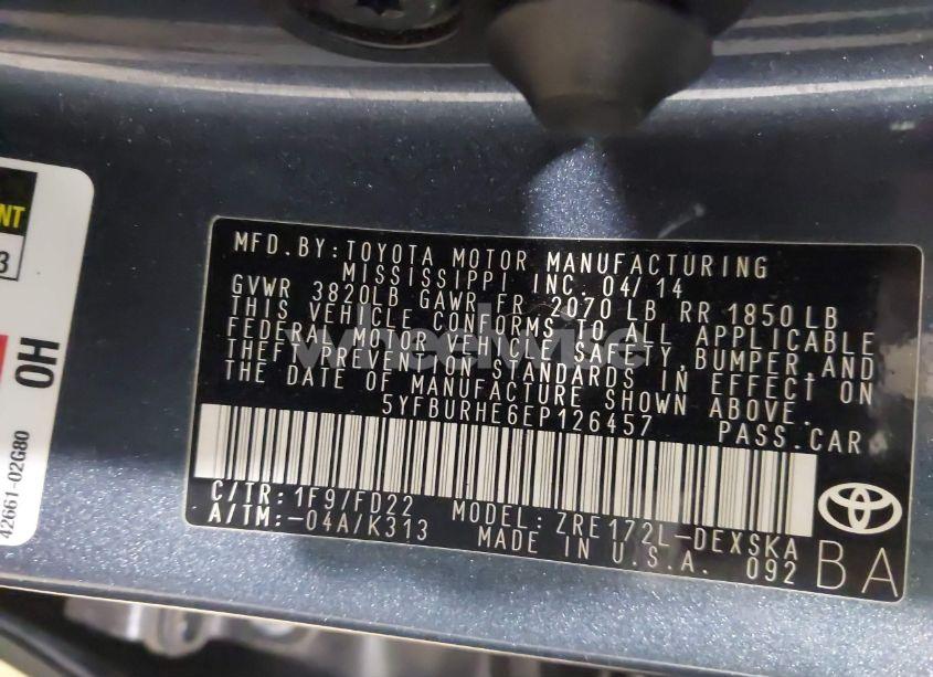 Photo 9 of 2014 Toyota Corolla S PLUS (VIN 5YFBURHE6EP126457)