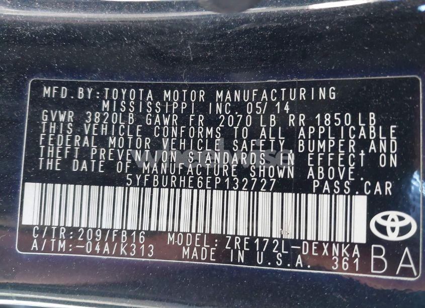 Photo 9 of 2014 Toyota Corolla LE (VIN 5YFBURHE6EP132727)