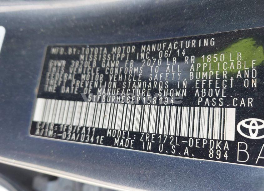 Photo 9 of 2014 Toyota Corolla L (VIN 5YFBURHE6EP158194)