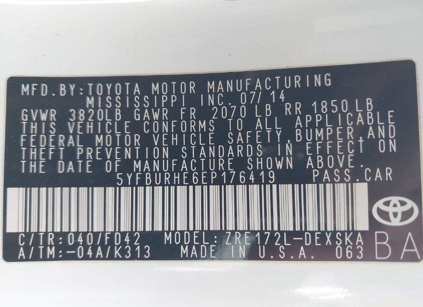 Photo 9 of 2014 Toyota Corolla S PLUS (VIN 5YFBURHE6EP176419)