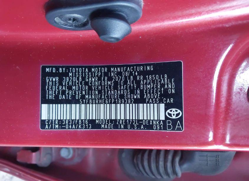 Photo 9 of 2015 Toyota Corolla LE (VIN 5YFBURHE6FP189382)