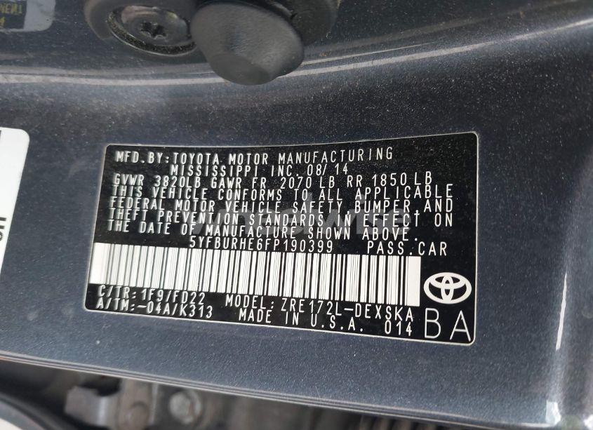 Photo 9 of 2015 Toyota Corolla S PLUS (VIN 5YFBURHE6FP190399)