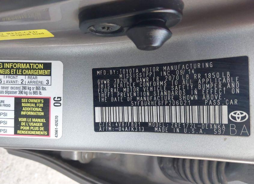 Photo 9 of 2015 Toyota Corolla LE PLUS (VIN 5YFBURHE6FP206021)