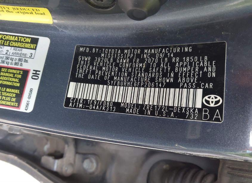 Photo 9 of 2015 Toyota Corolla S PLUS (VIN 5YFBURHE6FP206147)