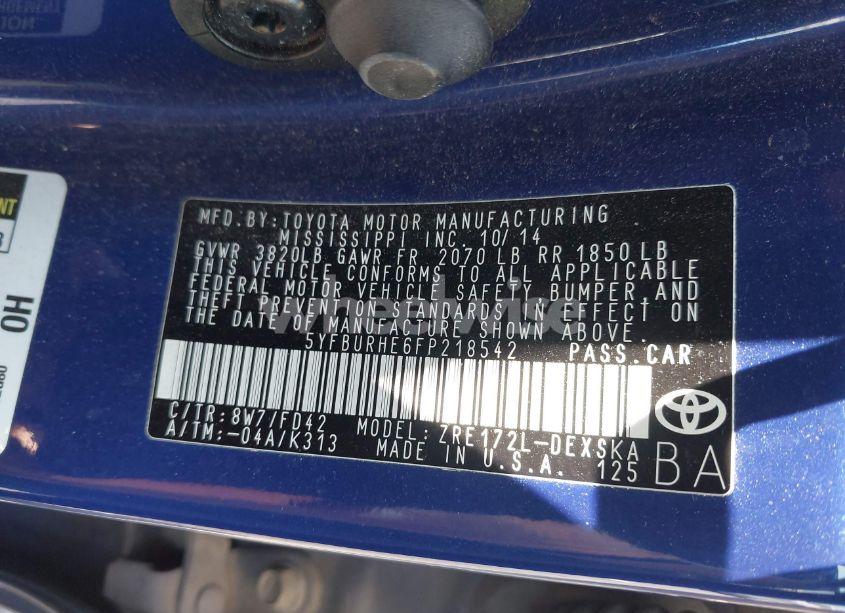 Photo 9 of 2015 Toyota Corolla S PLUS (VIN 5YFBURHE6FP218542)