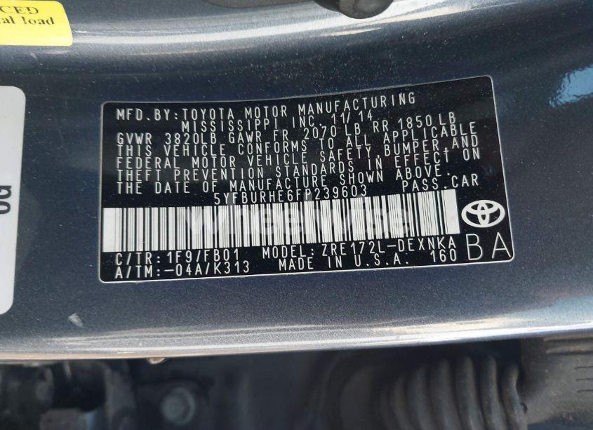 Photo 9 of 2015 Toyota Corolla LE (VIN 5YFBURHE6FP239603)