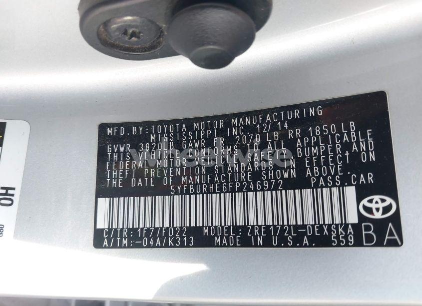 Photo 9 of 2015 Toyota Corolla S PLUS (VIN 5YFBURHE6FP246972)