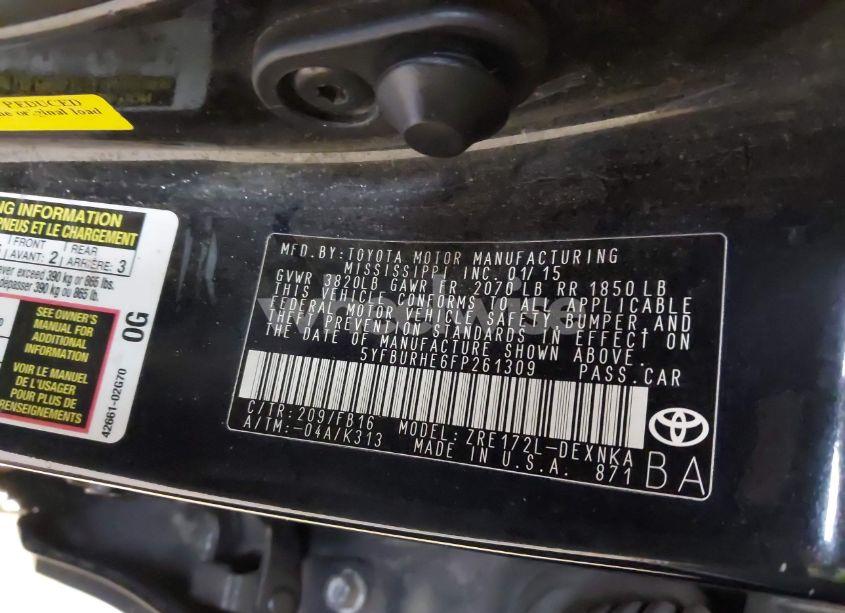 Photo 9 of 2015 Toyota Corolla LE (VIN 5YFBURHE6FP261309)