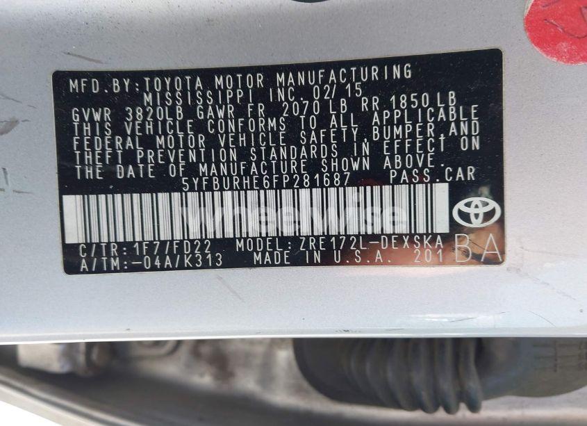 Photo 9 of 2015 Toyota Corolla S PLUS (VIN 5YFBURHE6FP281687)