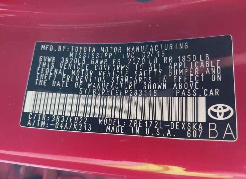 Photo 9 of 2015 Toyota Corolla S PLUS (VIN 5YFBURHE6FP283116)