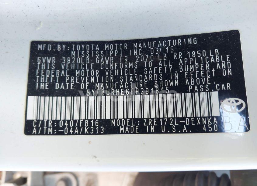 Photo 9 of 2015 Toyota Corolla LE PLUS (VIN 5YFBURHE6FP291815)