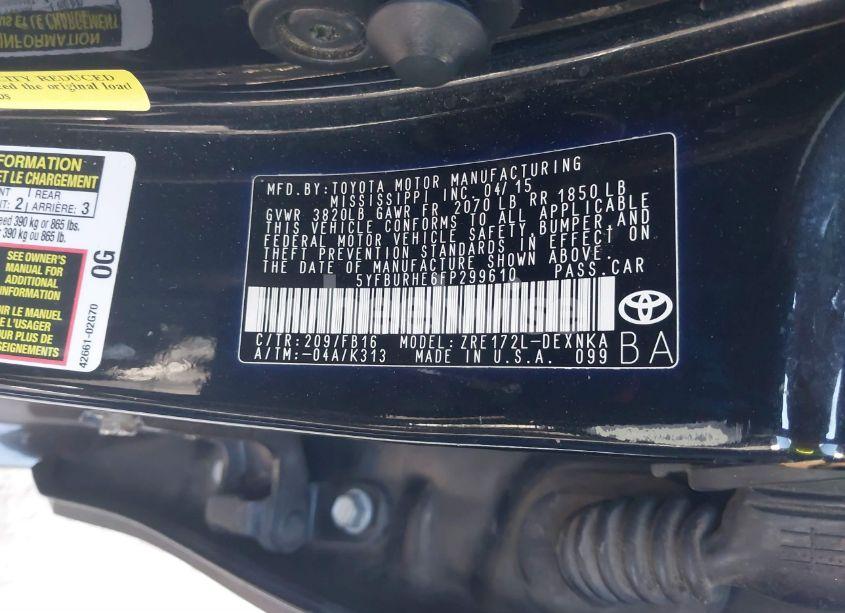 Photo 9 of 2015 Toyota Corolla LE (VIN 5YFBURHE6FP299610)