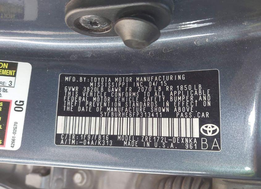 Photo 9 of 2015 Toyota Corolla LE (VIN 5YFBURHE6FP313411)