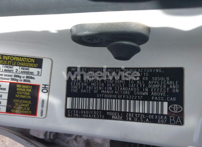 Photo 9 of 2015 Toyota Corolla S PLUS (VIN 5YFBURHE6FP332217)