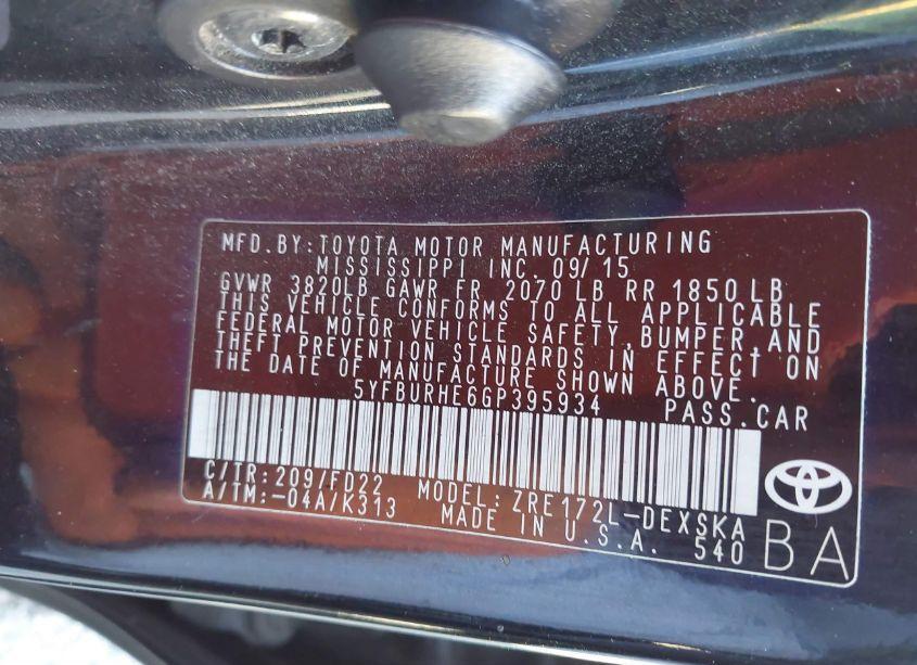 Photo 9 of 2016 Toyota Corolla S PLUS (VIN 5YFBURHE6GP395934)