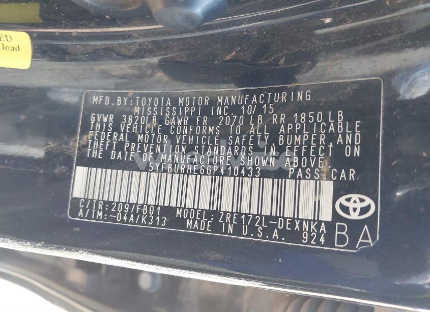 Photo 9 of 2016 Toyota Corolla LE (VIN 5YFBURHE6GP410433)