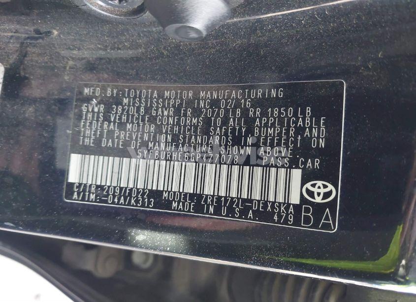 Photo 9 of 2016 Toyota Corolla S PLUS (VIN 5YFBURHE6GP477078)