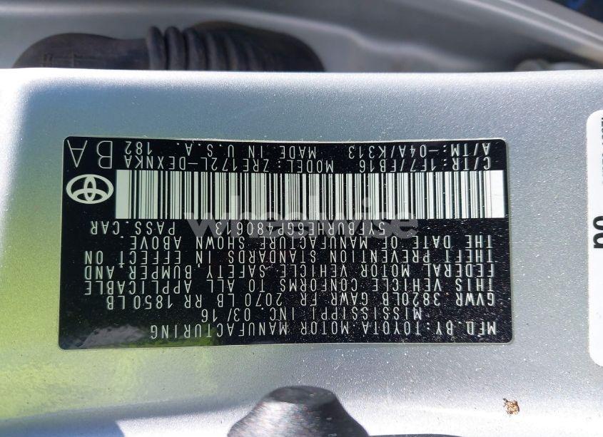 Photo 9 of 2016 Toyota Corolla LE PLUS (VIN 5YFBURHE6GP480613)