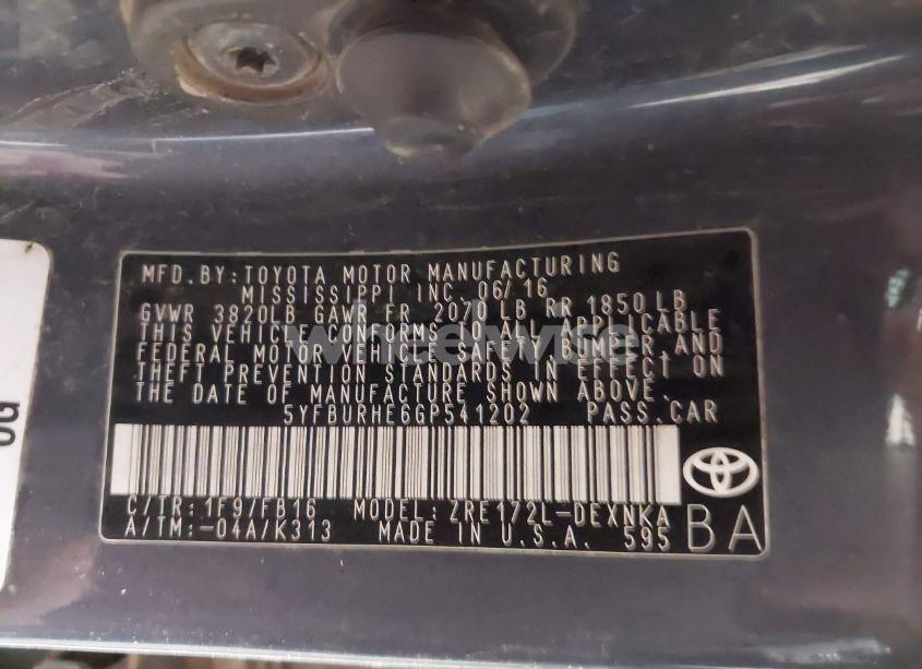 Photo 9 of 2016 Toyota Corolla LE (VIN 5YFBURHE6GP541202)